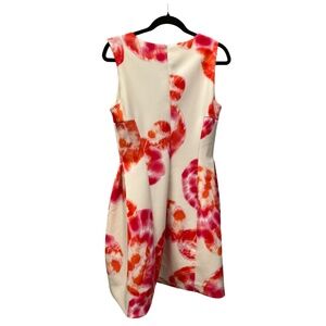 sleeveless white Calvin Klien A line Dres with pink and orange abstract print
